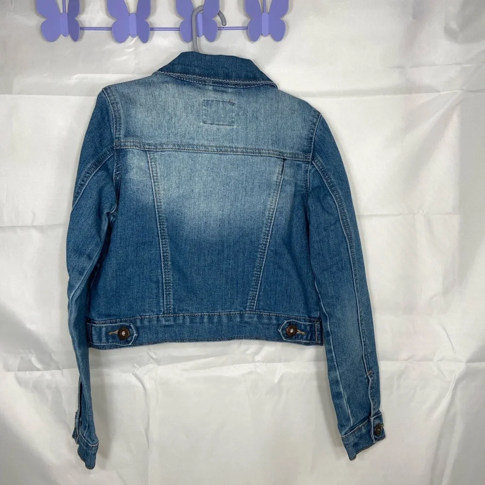 NWOT YMI‎ youth girl’s medium/light wash blue denim stretch button jean jacket S